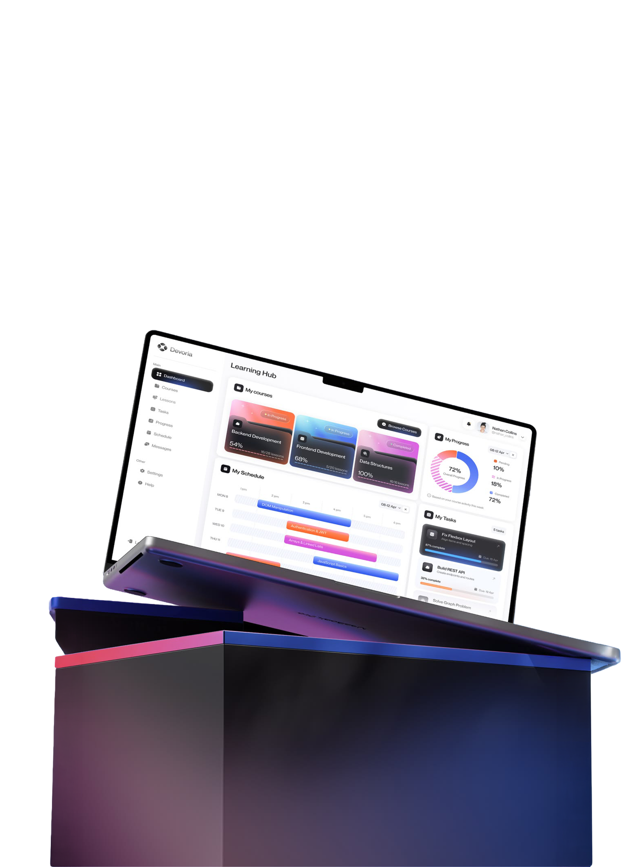 Learning Hub dashboard on laptop